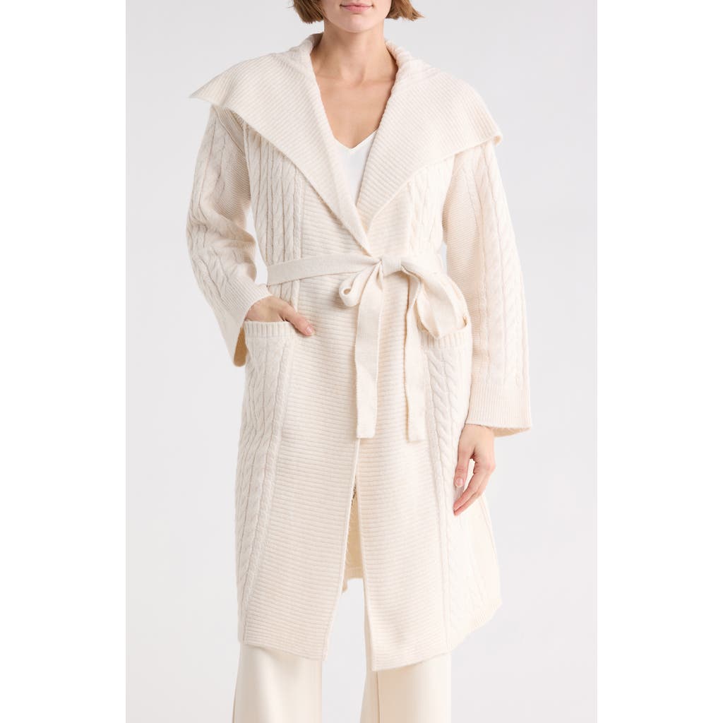 T Tahari Braided Cable Duster Cardigan In White