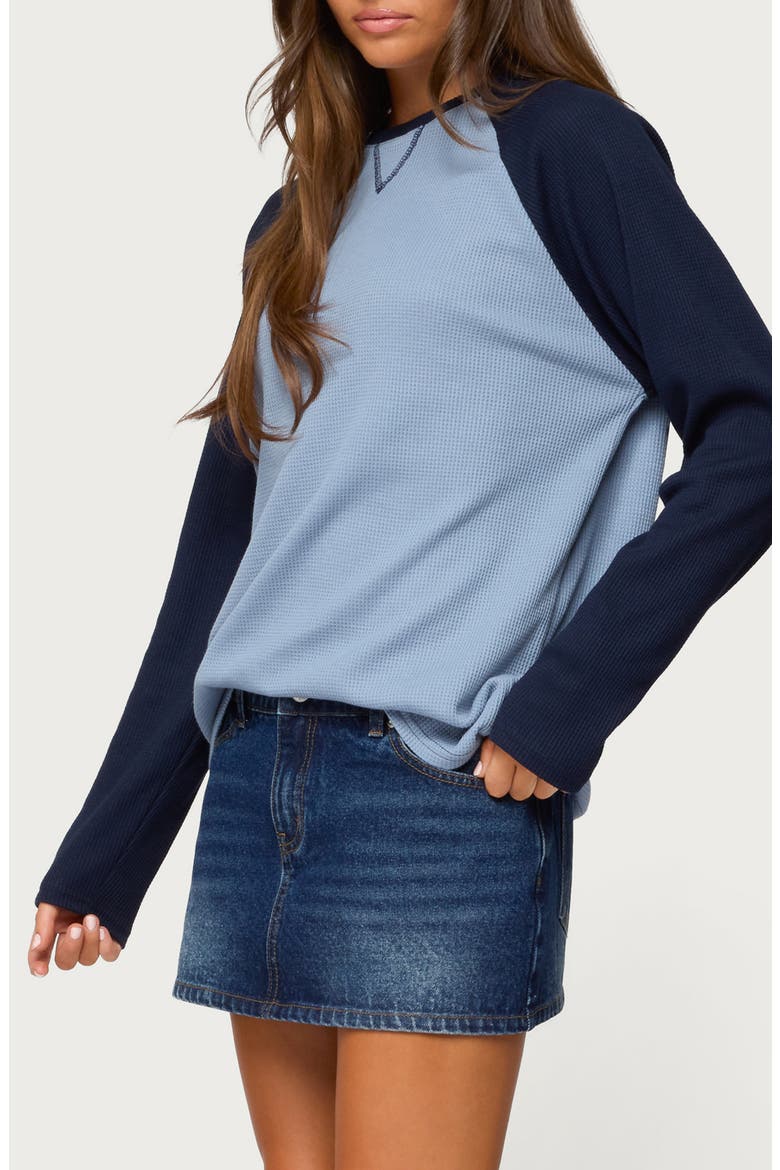 Me Time Oversize Raglan Sleeve Waffle Knit Top, Alternate, color, BLUE