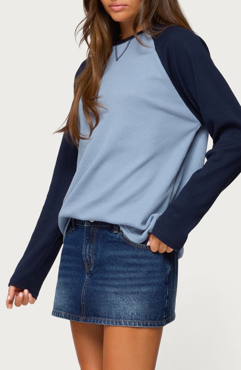 EDIKTED Me Time Oversize Raglan Sleeve Waffle Knit Top, Alternate, color, Blue