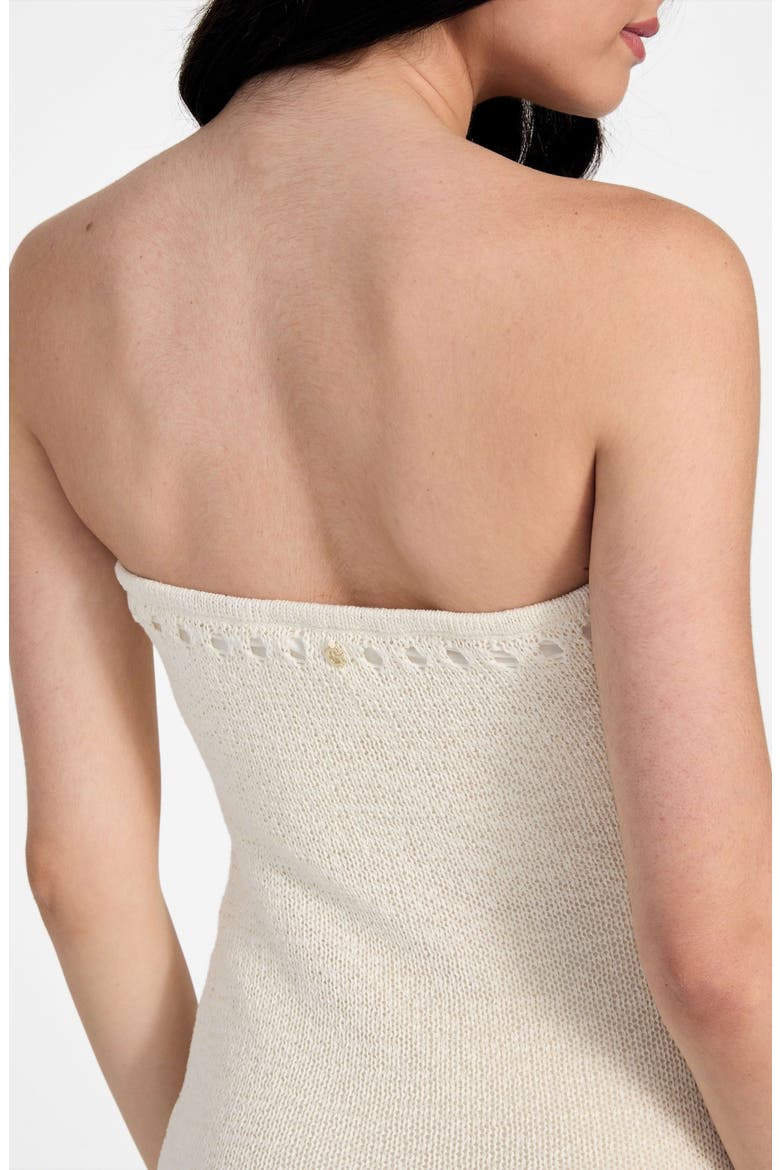 Leah Open Stitch Strapless Organic Cotton Blend Dress, Alternate, color, DOVE WHITE