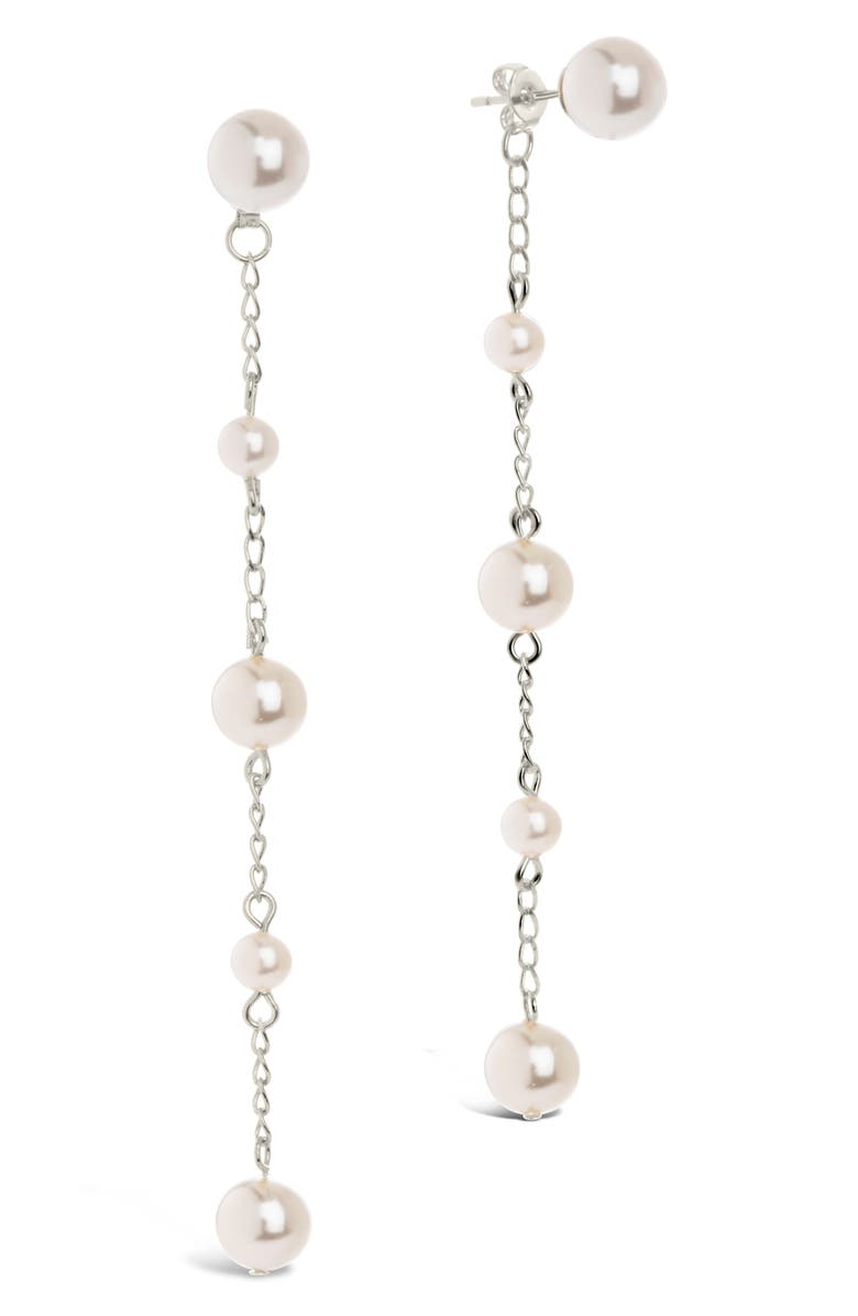 Sterling Forever Abi Imitation Pearl Station Chain Drop Earrings, Main, color,