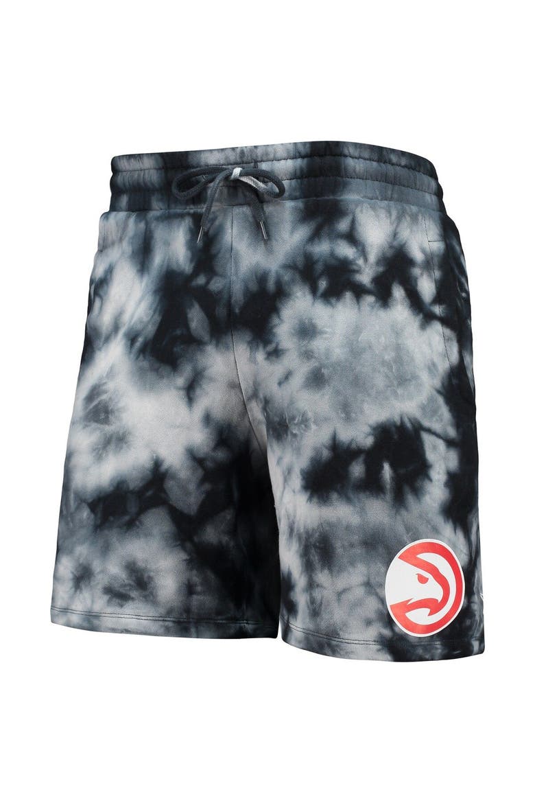 Men's New Era Black Atlanta Hawks Fleece Tie-Dye Shorts, Alternate, color, Black