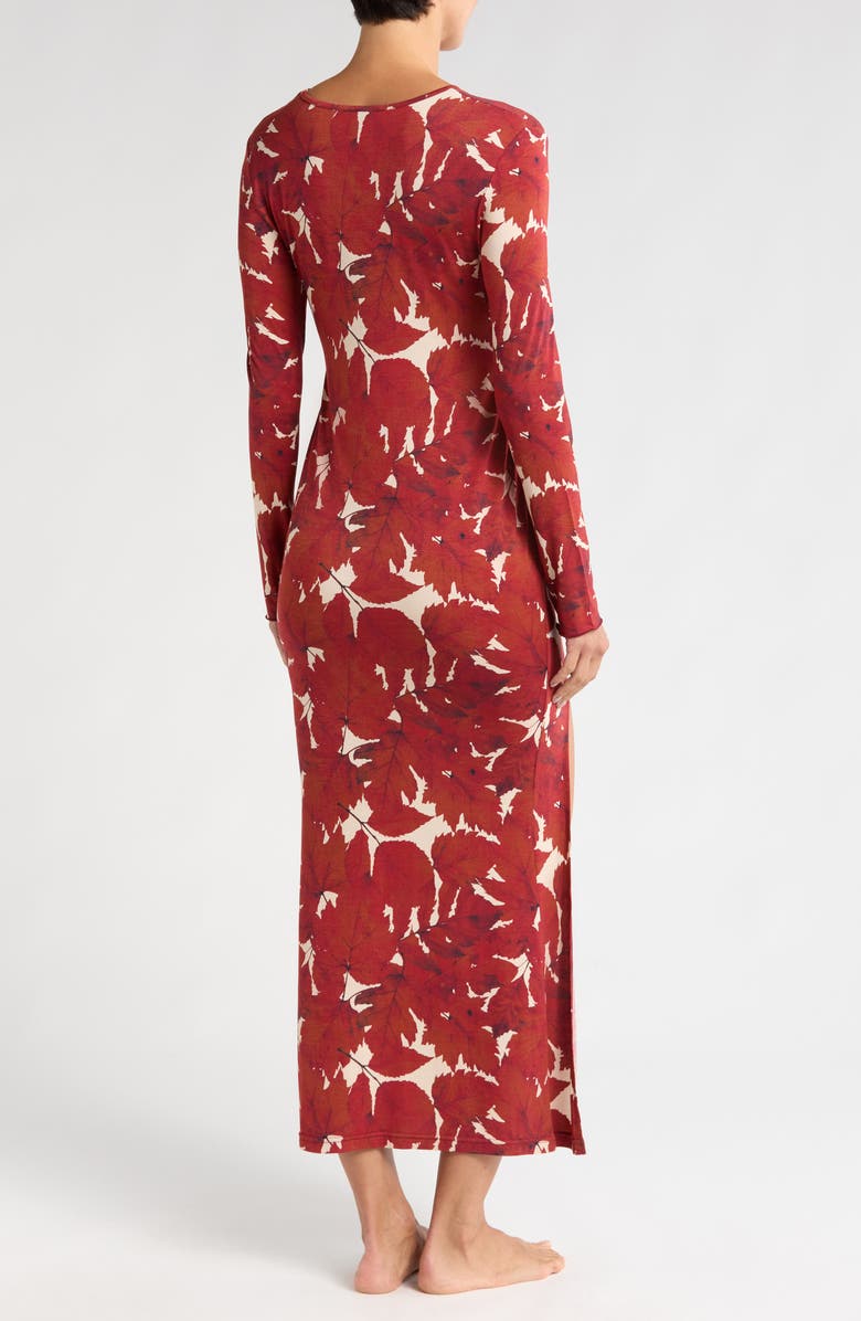 KILO BRAVA Long Sleeve Maxi Nightgown, Alternate, color, Fallen Leaves