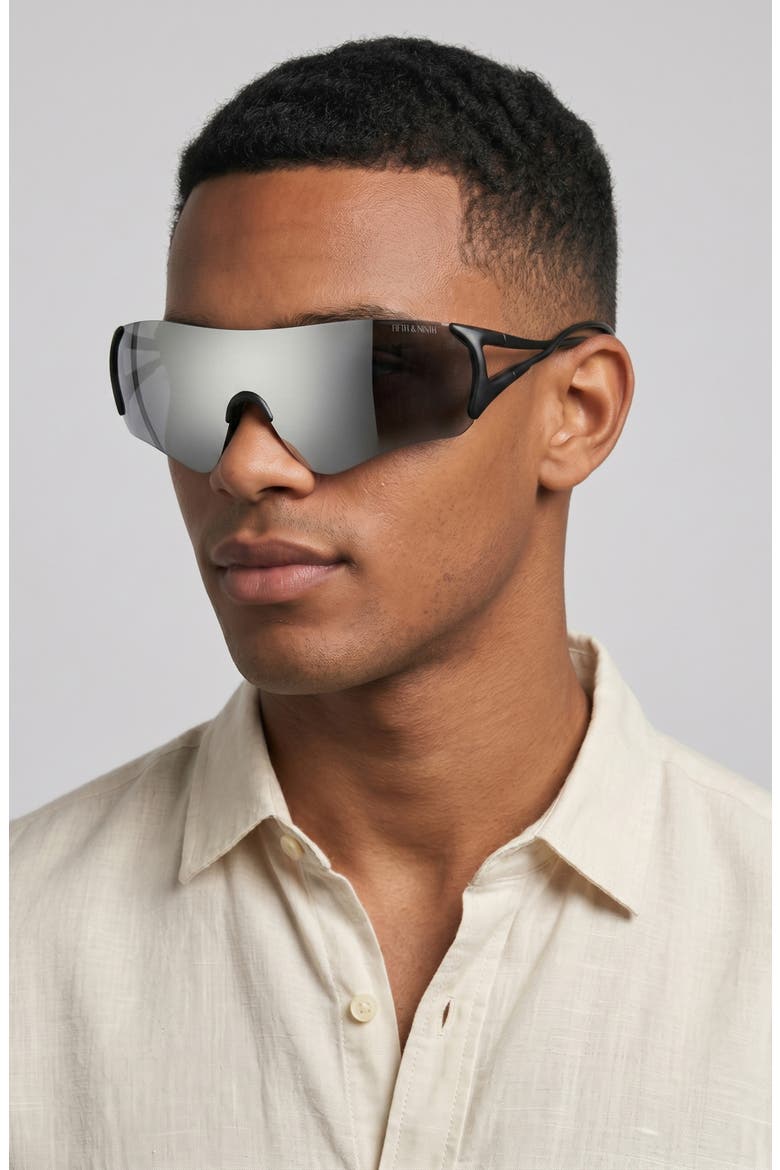 Aero 73mm Oversize Shield Sunglasses, Alternate, color, BLACK/ SILVER