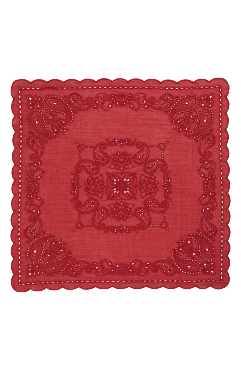 Madewell Embroidered Floral Eyelet Organic Cotton Bandana, Alternate, color, Bandana Eyelet Chilli Pepper