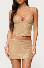 EDIKTED Jenny Beaded Mesh Crop Camisole