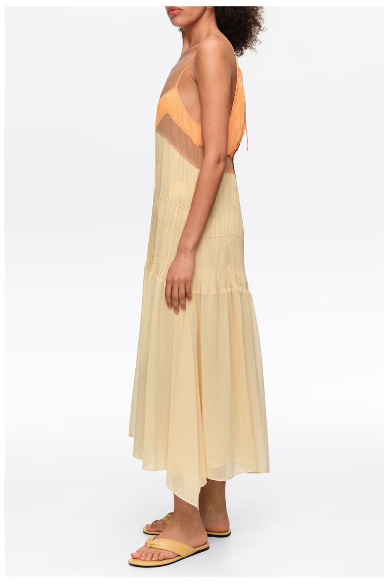 Two-Tone Pleated A-Line Strappy Dress, Alternate, color, LIGHT YELLOW