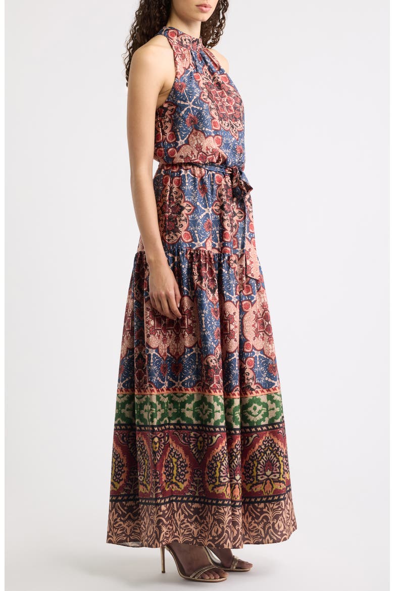 Print Sleeveless Tiered Maxi Dress, Alternate, color, BLUE RUST