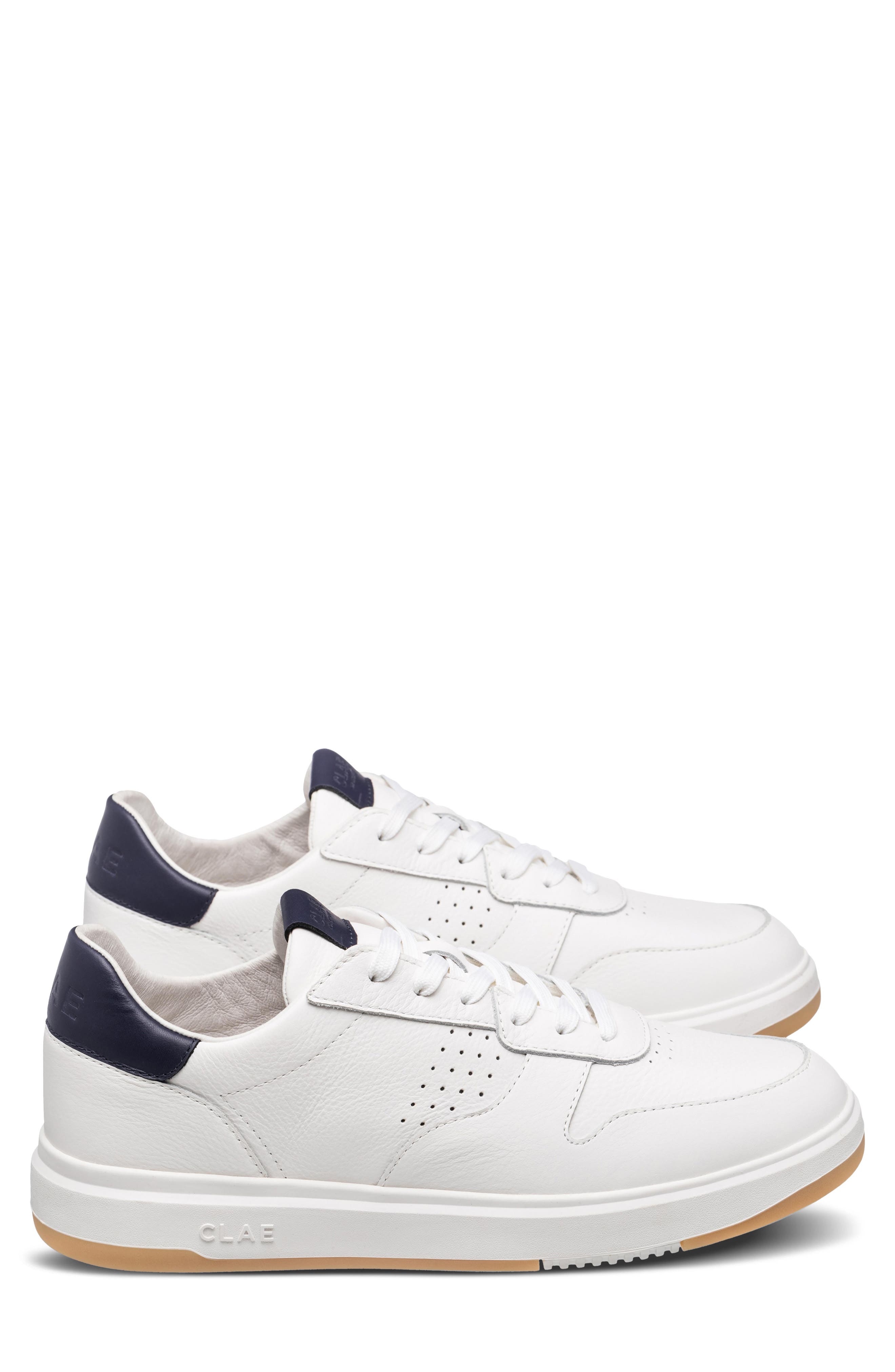 CLAE Moses Low Top Leather Sneaker, Alternate, color, White Leather Navy
