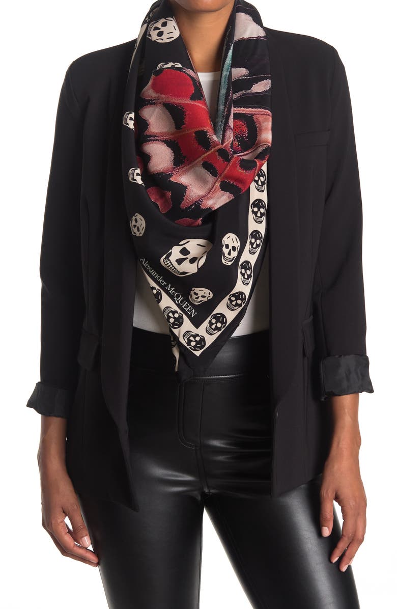 McQueen Alexander McQueen Giant Butterfly Skull Border Print Silk Scarf, Main, color,