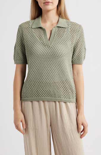 Tae Short Sleeve Open Knit Polo Sweater