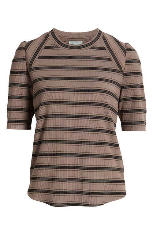 Wit & Wisdom Puff Sleeve Stripe Rib Top In Oyster Mushroom/black