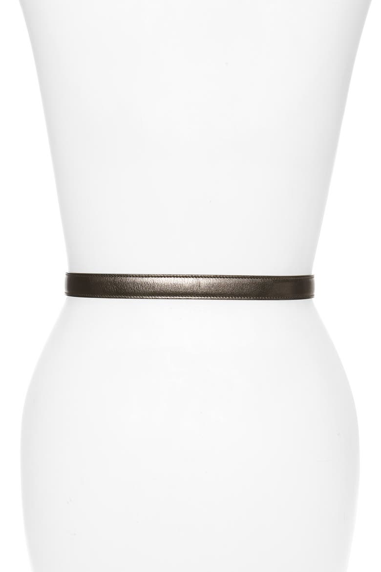 YSL Logo Metallic Leather Belt, Alternate, color, BRUN METALLISE
