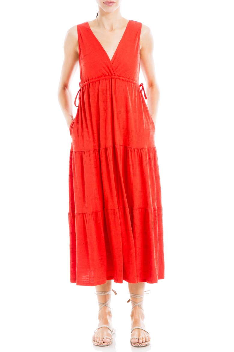 V-Neck Sleeveless Tiered Maxi Dress, Main, color, LAVA-LAVA