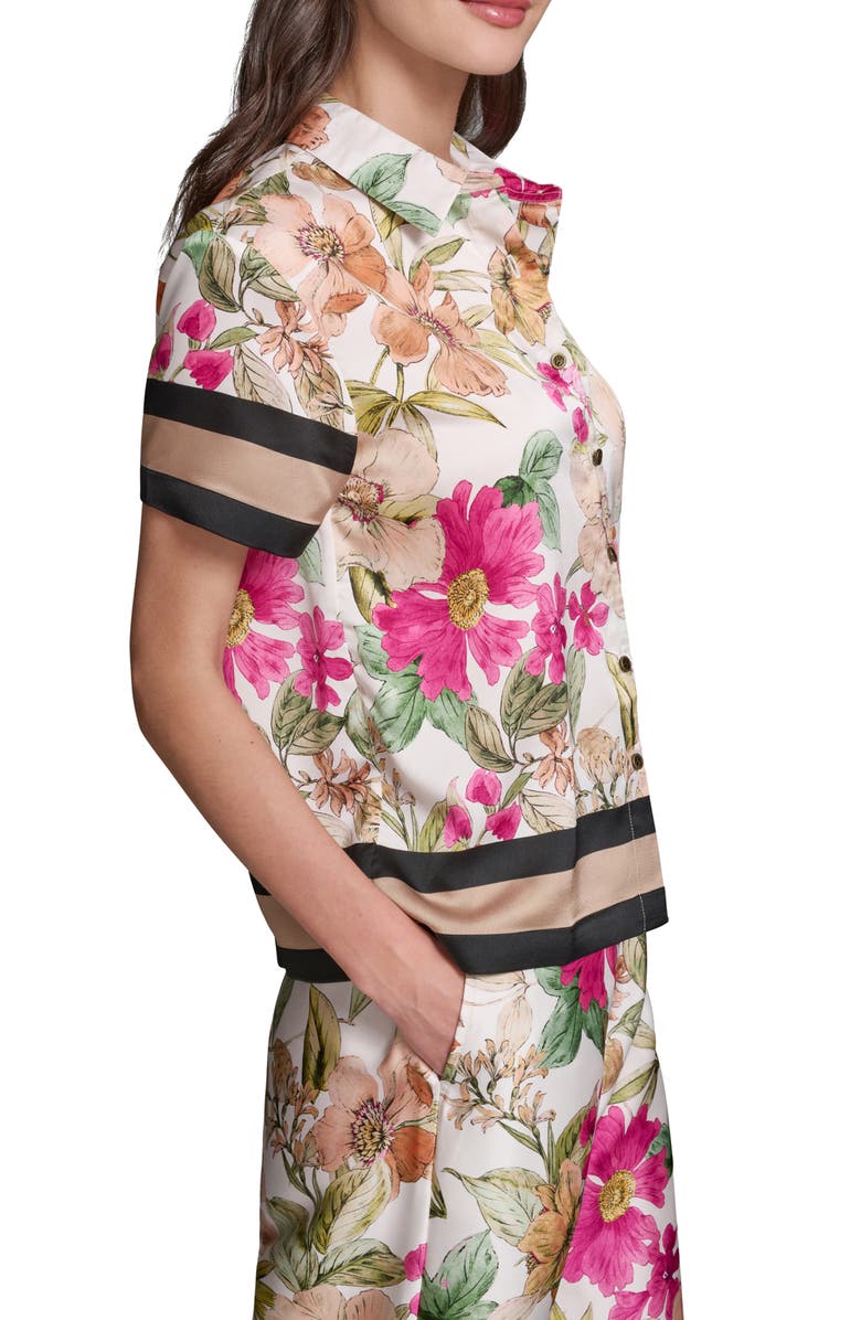 KARL LAGERFELD PARIS Floral Short Sleeve Button-Up Shirt, Alternate, color, Bisque/ Light Blush Combo