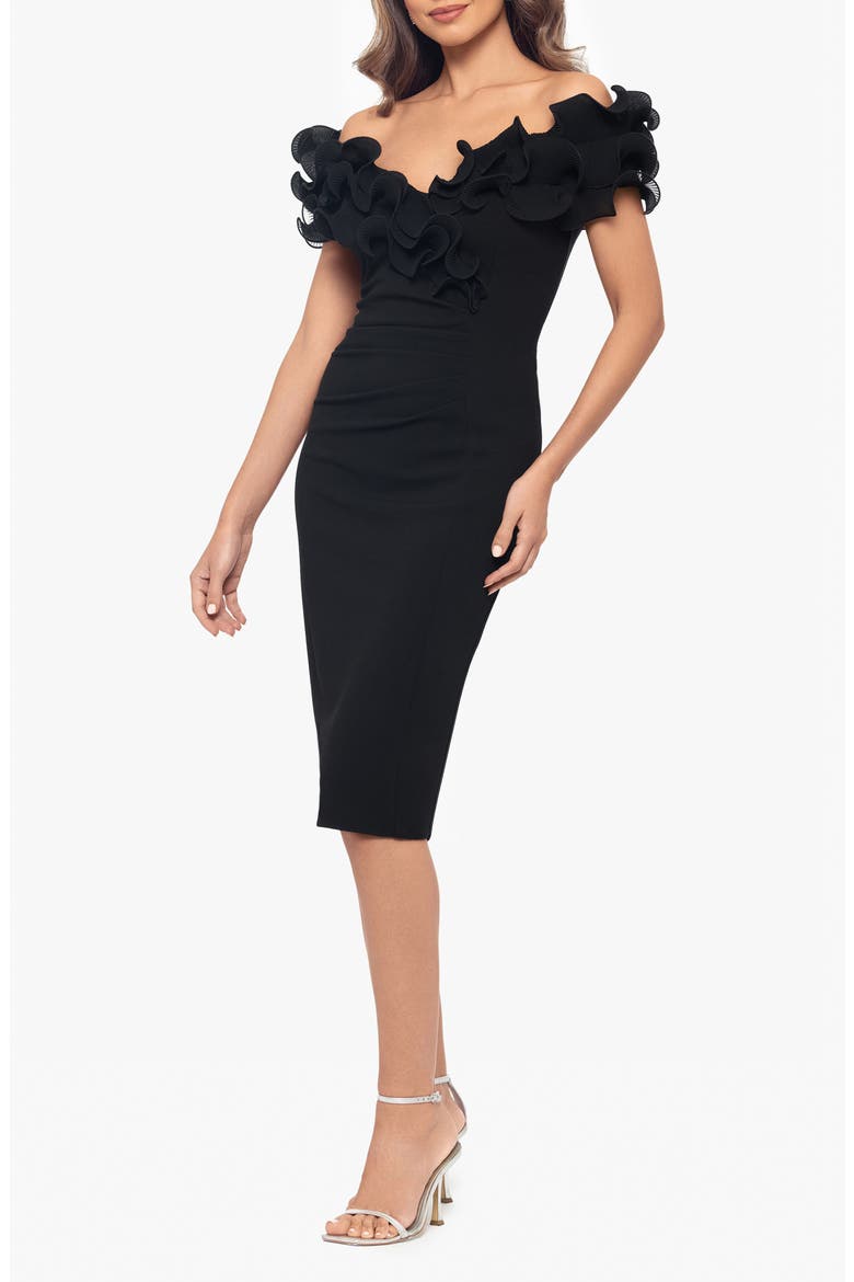 Wire Trim Off the Shoulder Sheath Dress, Alternate, color, BLACK