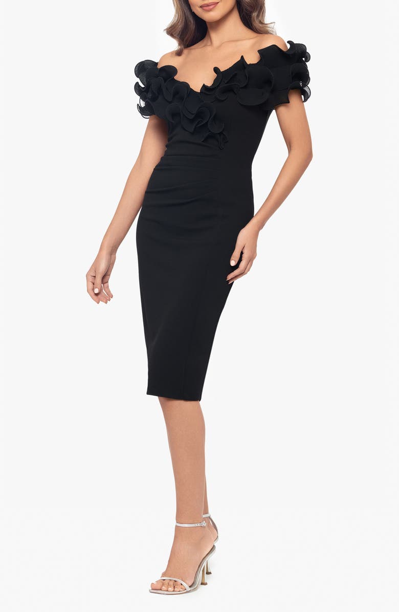 Xscape Evenings Wire Trim Off the Shoulder Sheath Dress, Alternate, color, Black