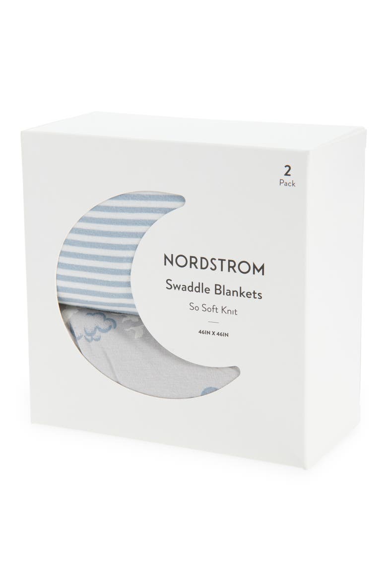 2-Pack Assorted Knit Swaddles, Alternate, color, GREY EGRET FLOCK- BLUE KIT