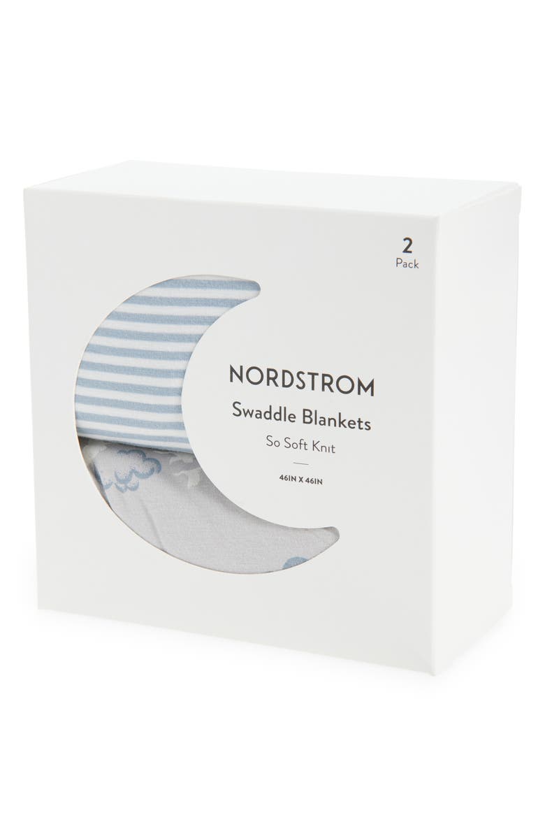 Nordstrom 2-Pack Assorted Knit Swaddles, Alternate, color, Grey Egret Flock- Blue Kit