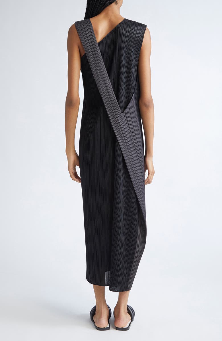 Pleats Please Issey Miyake Pointe Pleated Asymmetric Sleeveless Midi Dress, Alternate, color, Black