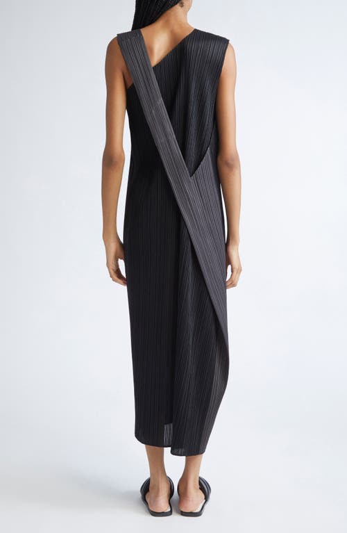 Issey Miyake Pleats Please Pointe Pleated Asymmetric Sleeveless Midi Dress In Black