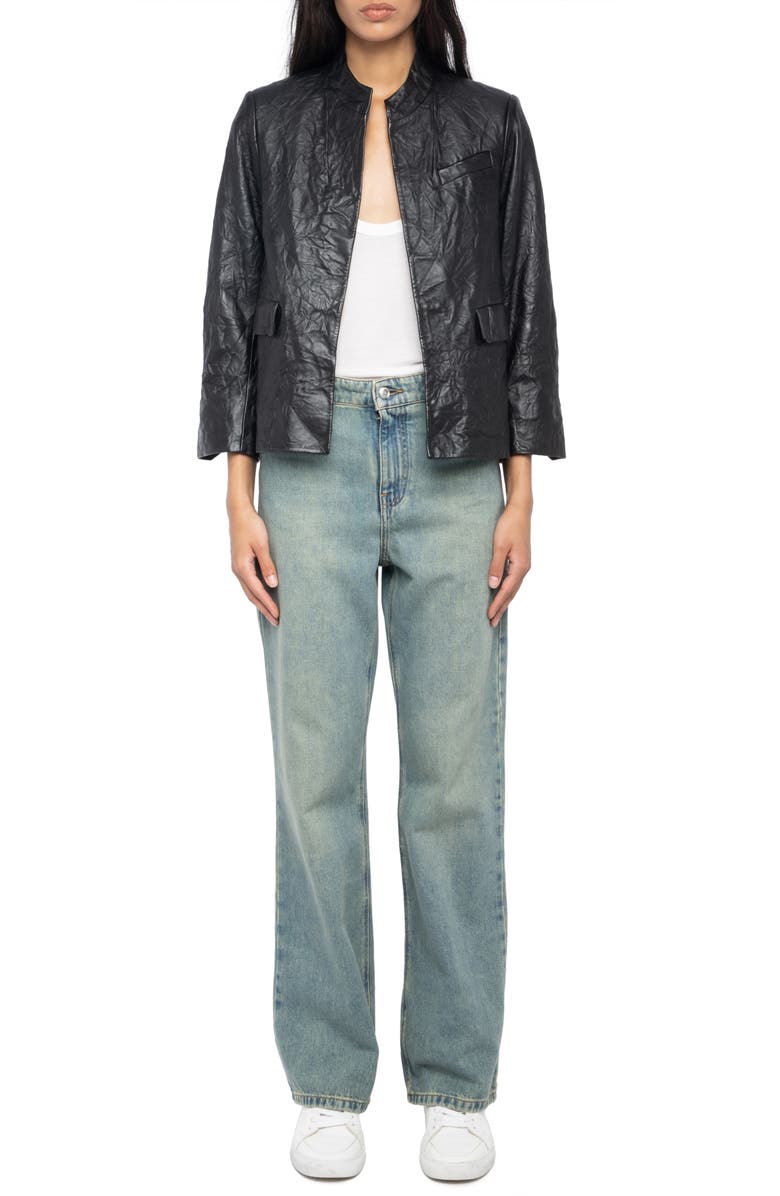 Zadig & Voltaire Veryn Cuir Crinkled Leather Jacket, Alternate, color, Black