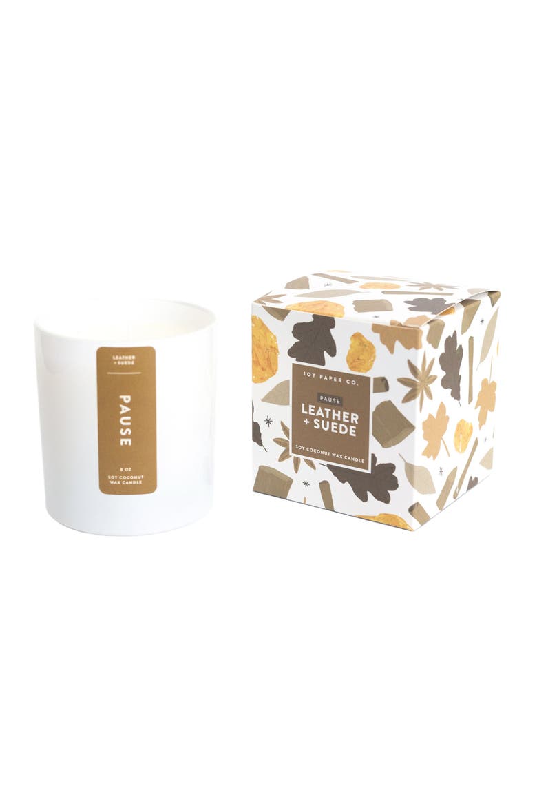 Pause Leather Suede Coconut Soy Candle, Alternate, color, White With Gold