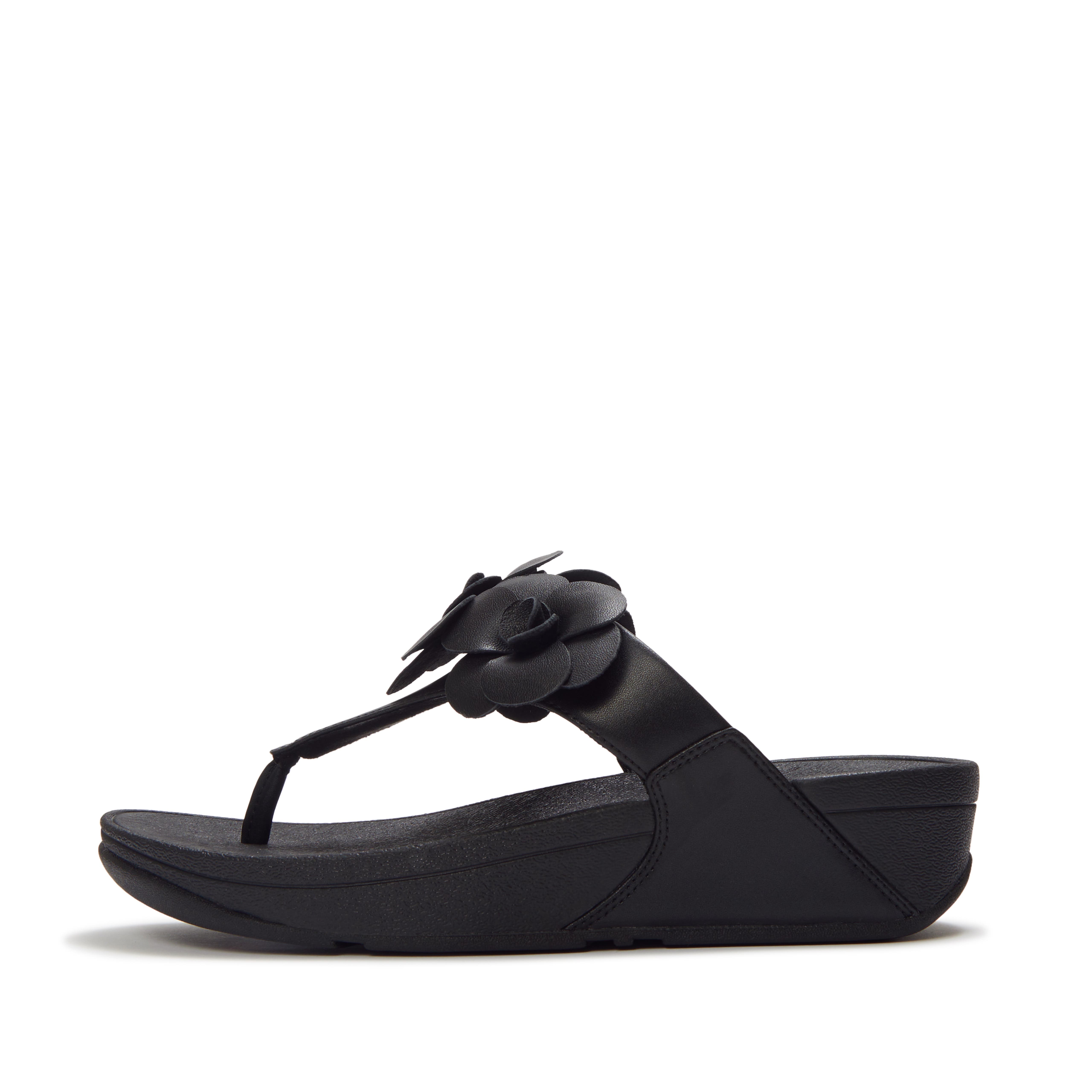 FitFlop Lulu Flower Toe-Post Sandals, Alternate, color, Black
