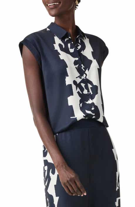 Rose Bloom Print Sleeveless Button-Up Shirt