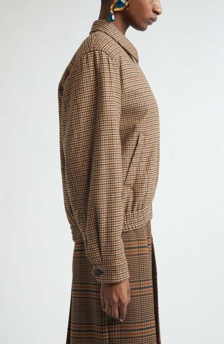 Saint Laurent Houndstooth Bomber Jacket, Alternate, color, Beige/ Marron/ Noir