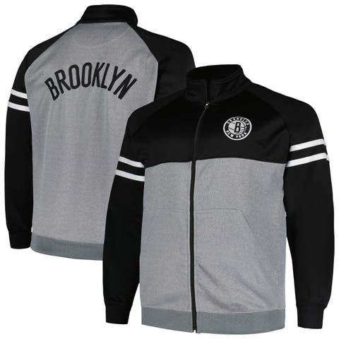 Men's Fanatics Branded Black/Heather Gray Brooklyn Nets Big & Tall Pieced Stripe Raglan Full-Zip Track Jacket