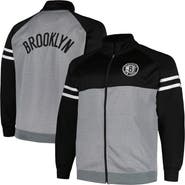FANATICS Men's Fanatics Branded Black/Heather Gray Brooklyn Nets Big & Tall Pieced Stripe Raglan Full-Zip Track Jacket