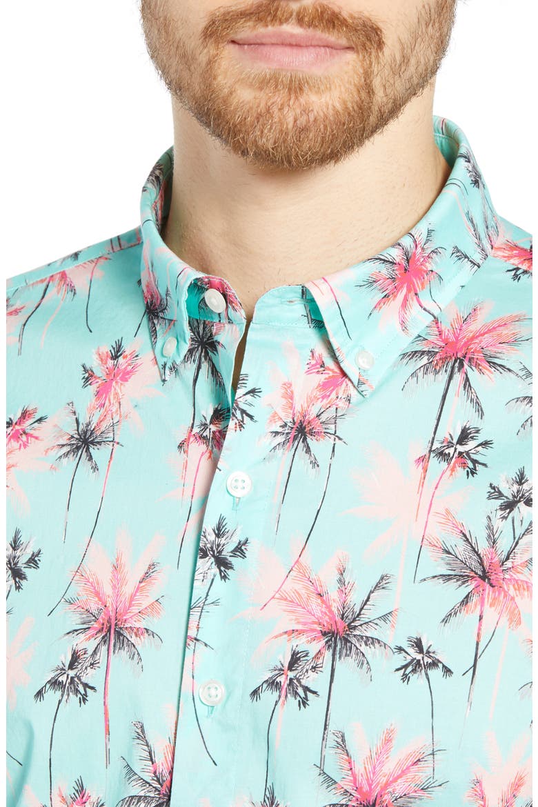 Riviera Slim Fit Palm Print Shirt, Alternate, color, PALM TREES AQUA