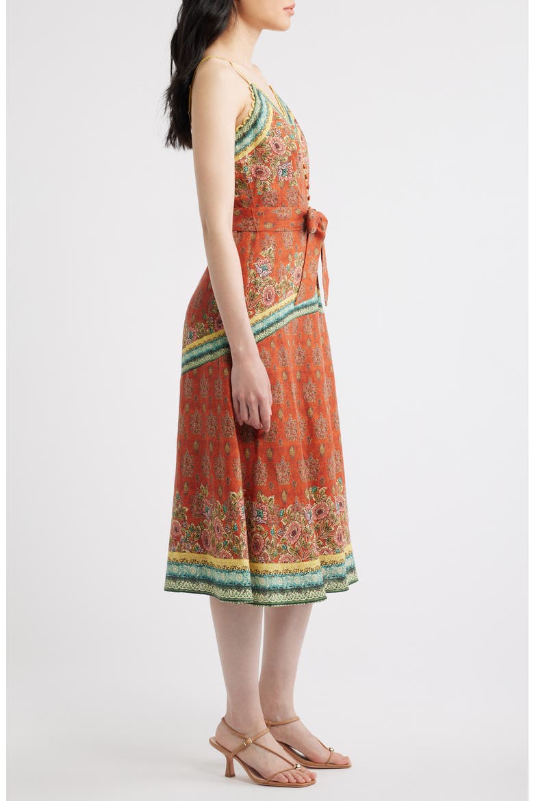 The Brooks Mixed Print Linen Blend Midi Dress, Alternate, color, SPICE ROUTE PRINT