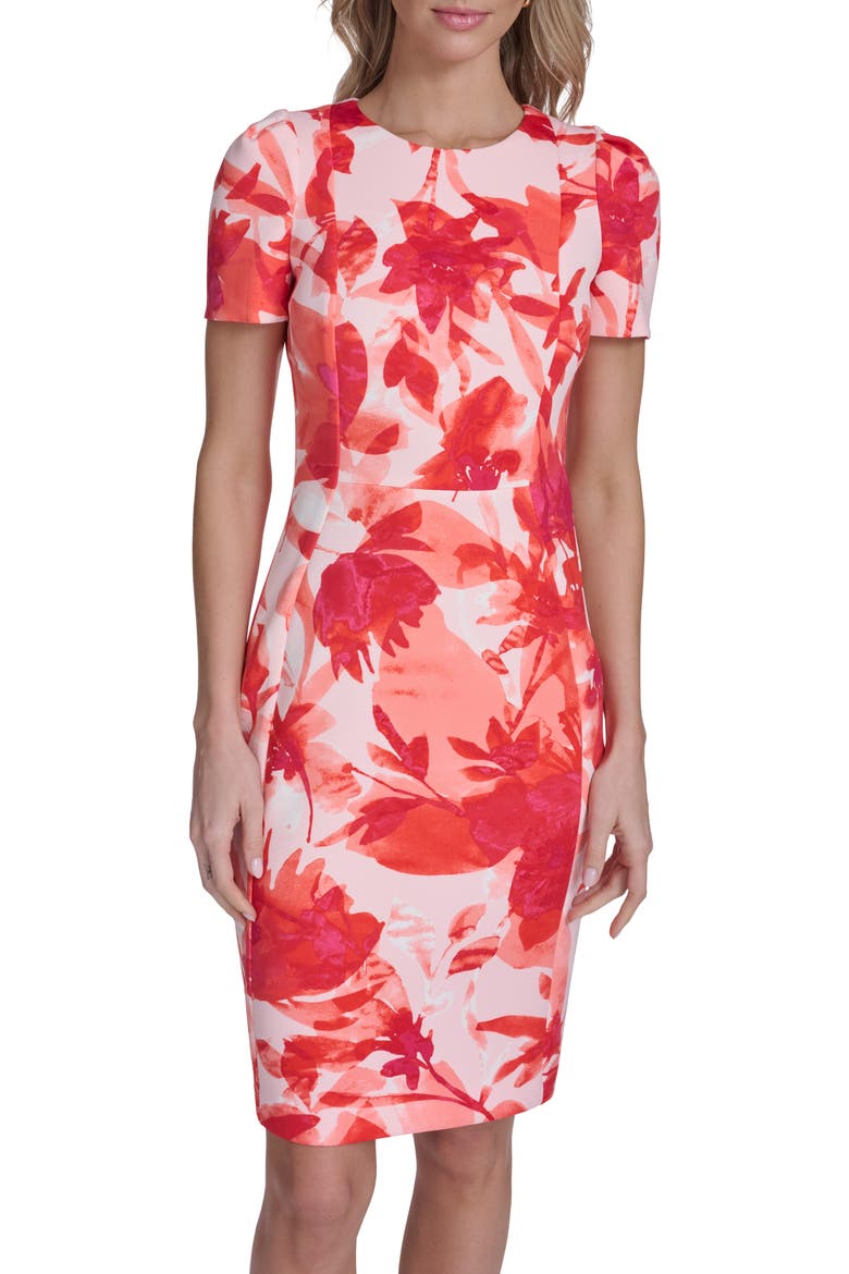 Floral Sheath Midi Dress, Alternate, color, GINGER MULTI