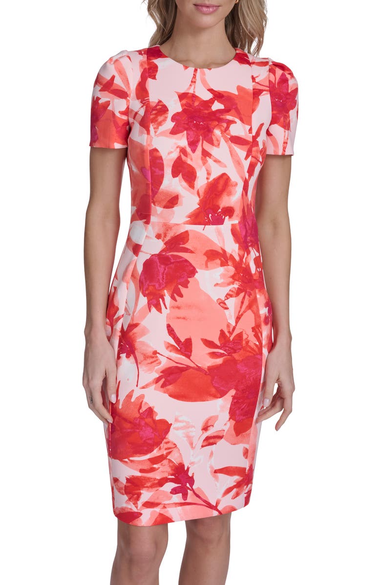 Calvin Klein Floral Sheath Midi Dress, Alternate, color, Ginger Multi