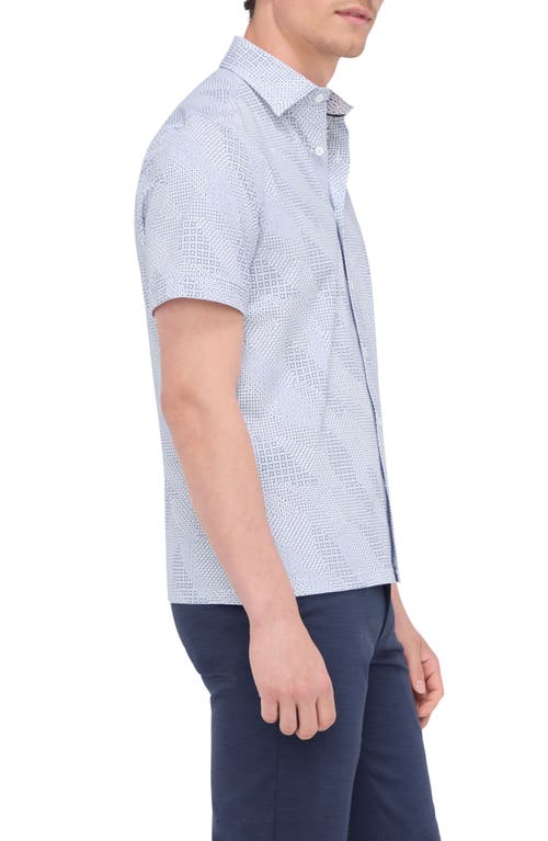 Bugatchi Merlin Ooohcotton® Patchwork Print Short Sleeve Button-up Shirt In Air Blue