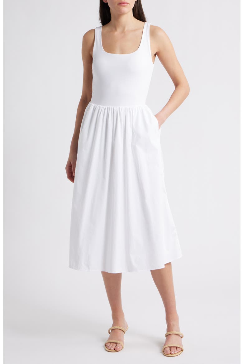 SPANXsmooth™ Jersey Mixed Media Midi Dress, Main, color, CLASSIC WHITE