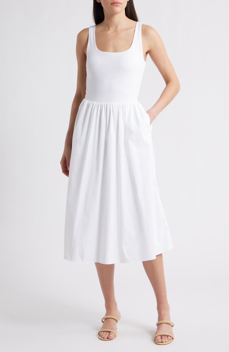 SPANX<sup>®</sup> SPANXsmooth<sup>™</sup> Jersey Mixed Media Midi Dress, Main, color, Classic White