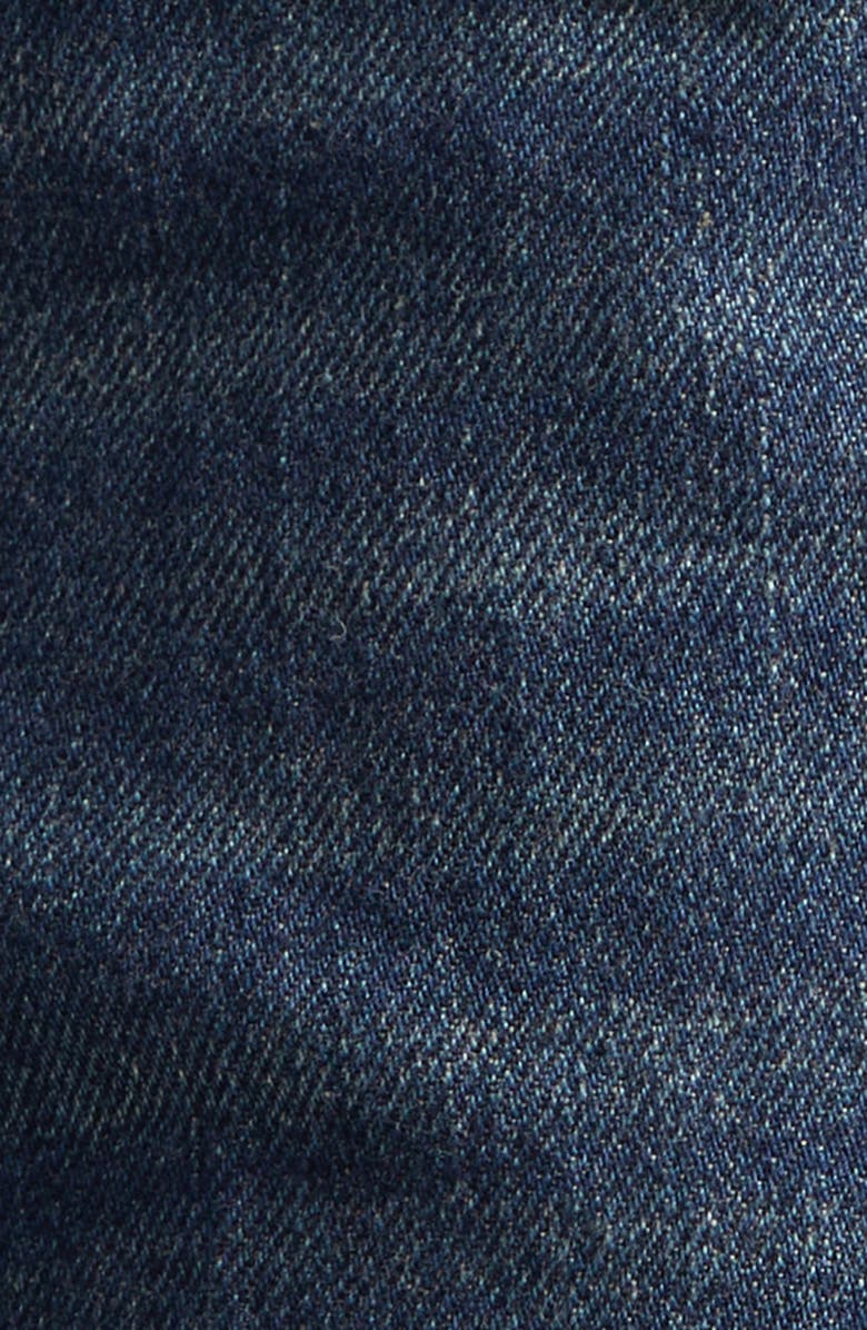 Stella McCartney Faux Pearl Embellished Cutout Release Hem Straight Leg Jeans, Alternate, color, Dark Blue