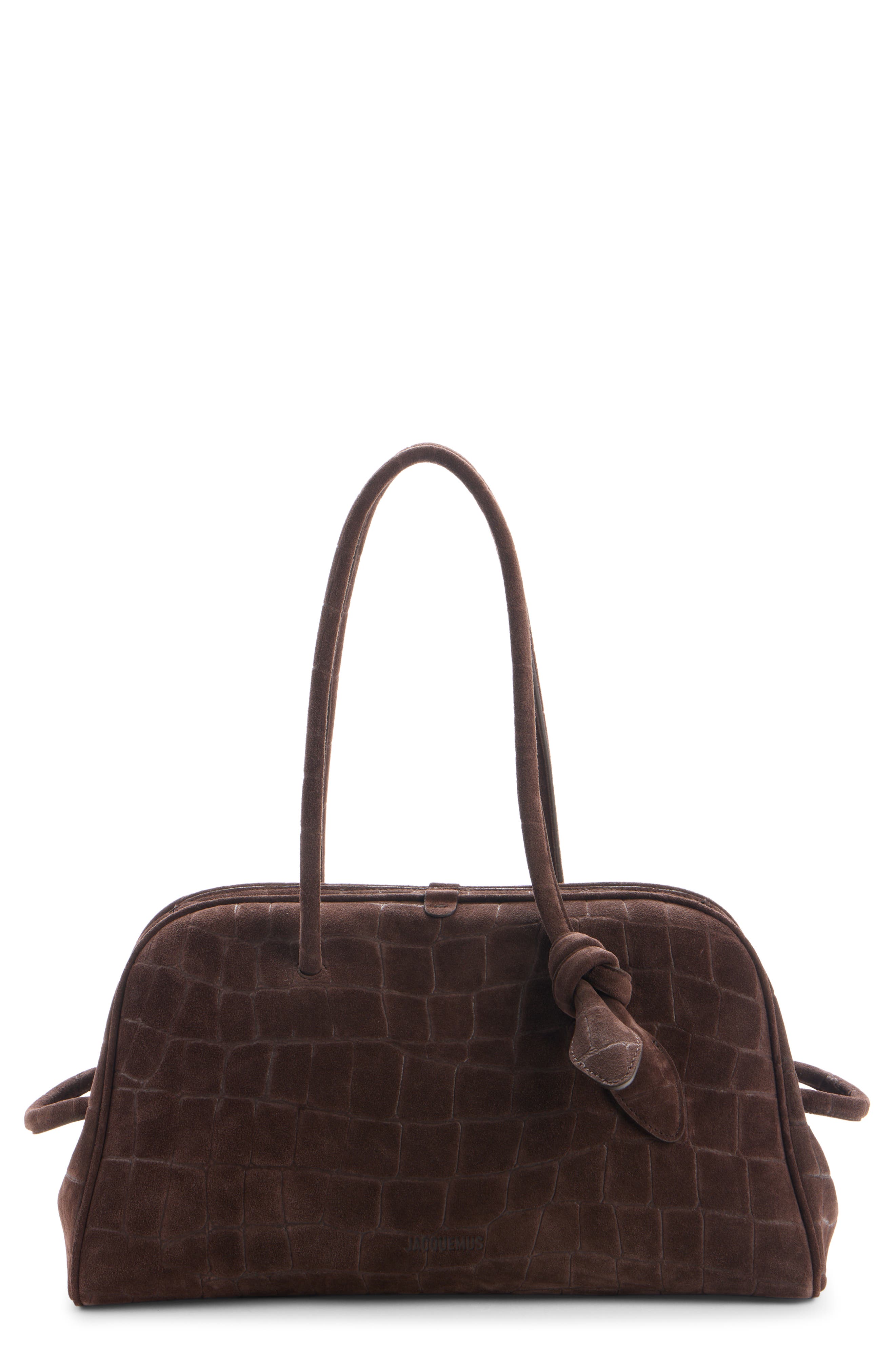 Jacquemus Le Turismo Croc Embossed Suede Bowling Bag, Main, color, Dark Brown 880