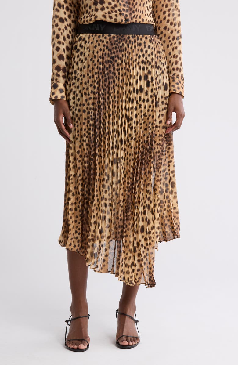 DONNA KARAN Pleated Asymmetric Skirt, Main, color, Cheetah Print