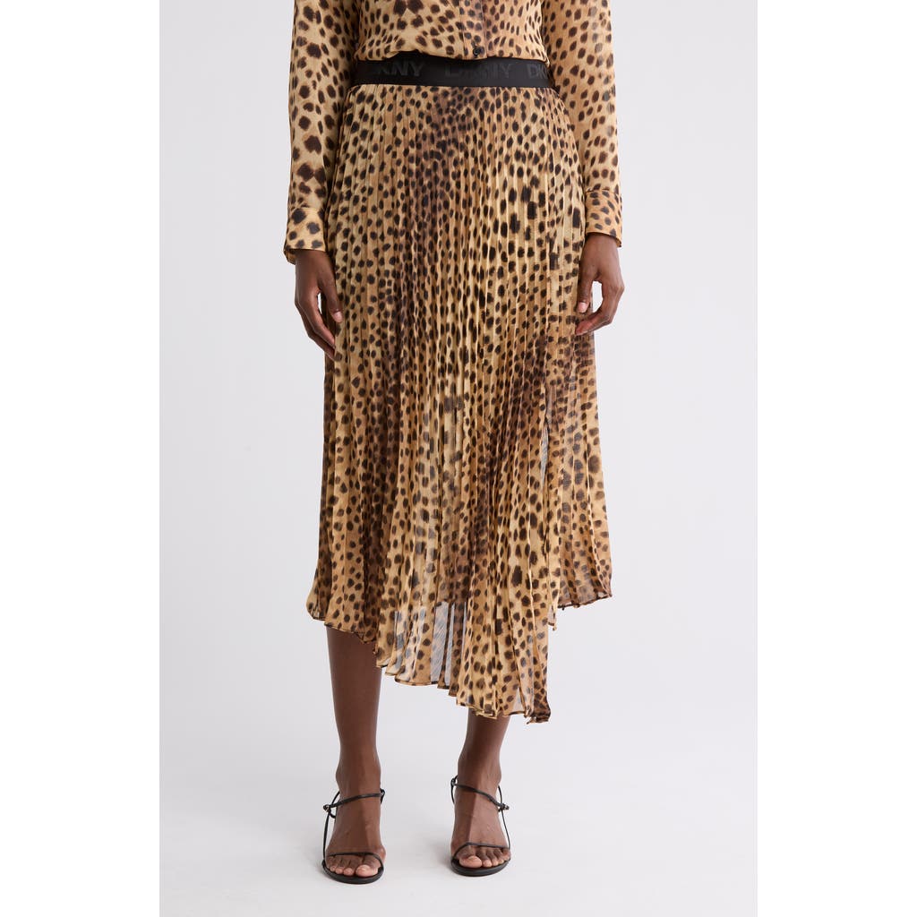 Donna Karan Pleated Asymmetric Skirt In Cheetah Print