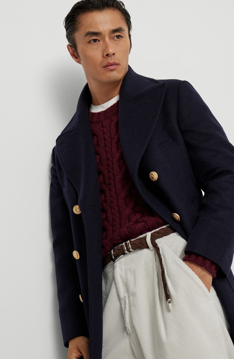 Brunello Cucinelli Double cloth coat, Alternate, color, Navy Blue