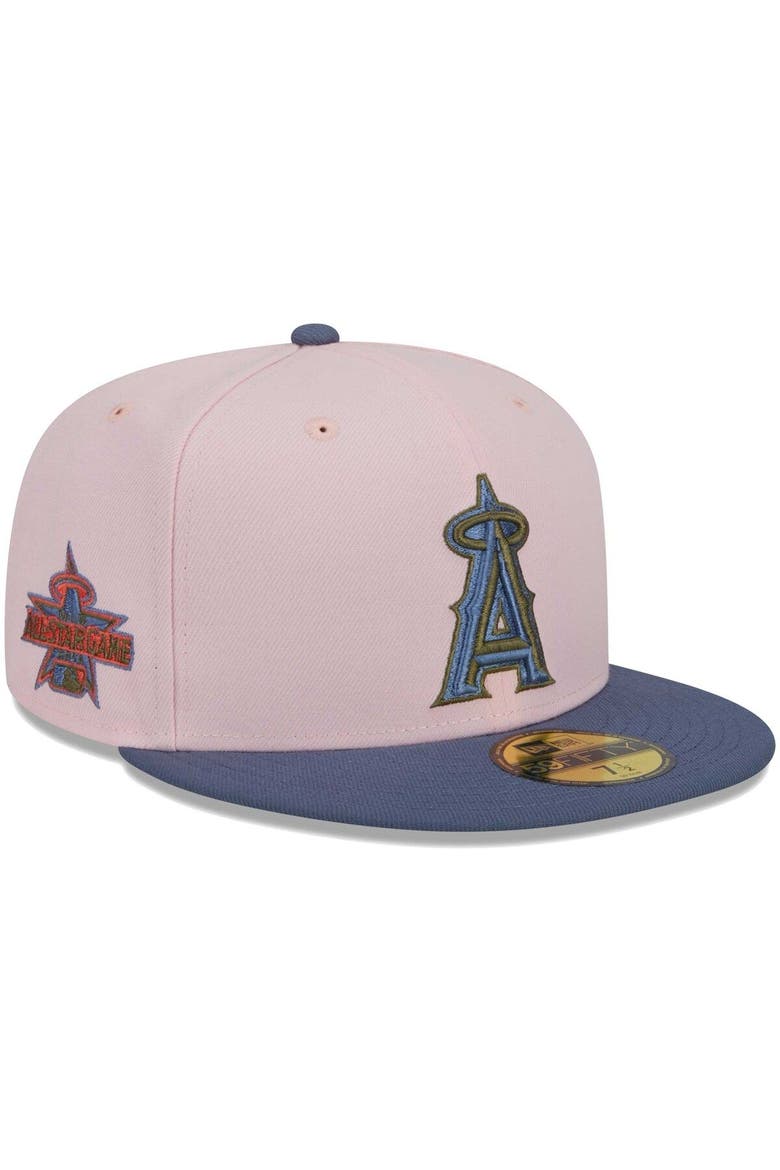 Men's New Era Pink/Blue Los Angeles Angels  Olive Undervisor 59FIFTY Fitted Hat, Main, color, Pink