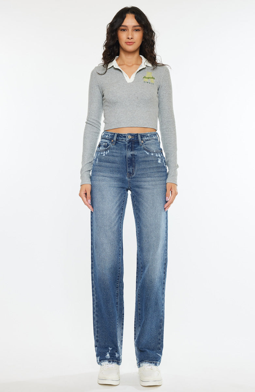 Kancan Viviana High Rise 90's Straight Leg Jeans In Blue