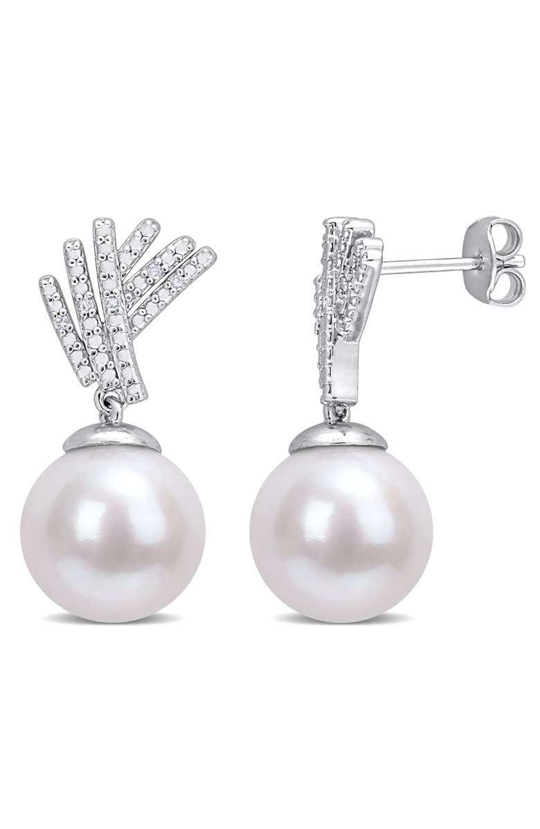 Julianna B. Cultured Pearl & Diamond Drop Earrings, Main, color, Freshwater Pearl