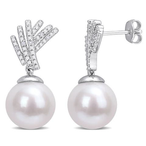 Cultured Pearl & Diamond Drop Earrings