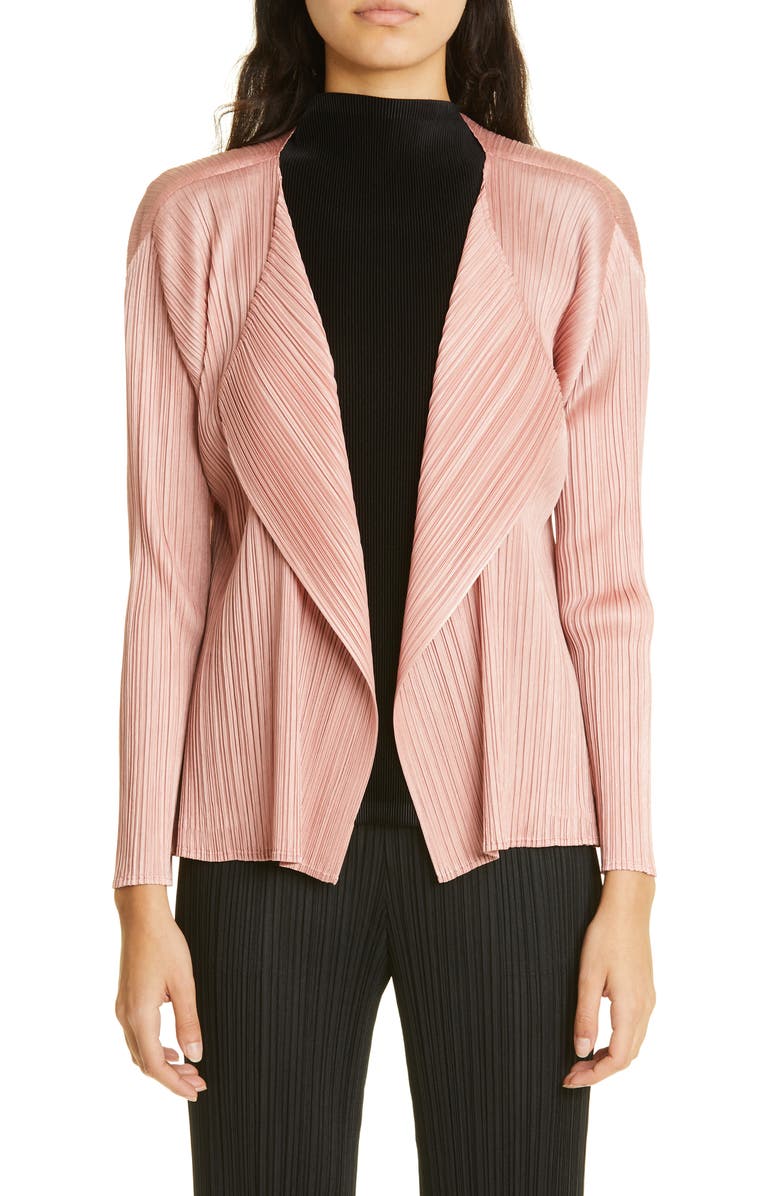 Pleats Please Issey Miyake Luster Pleated Open Front Jacket, Main, color,