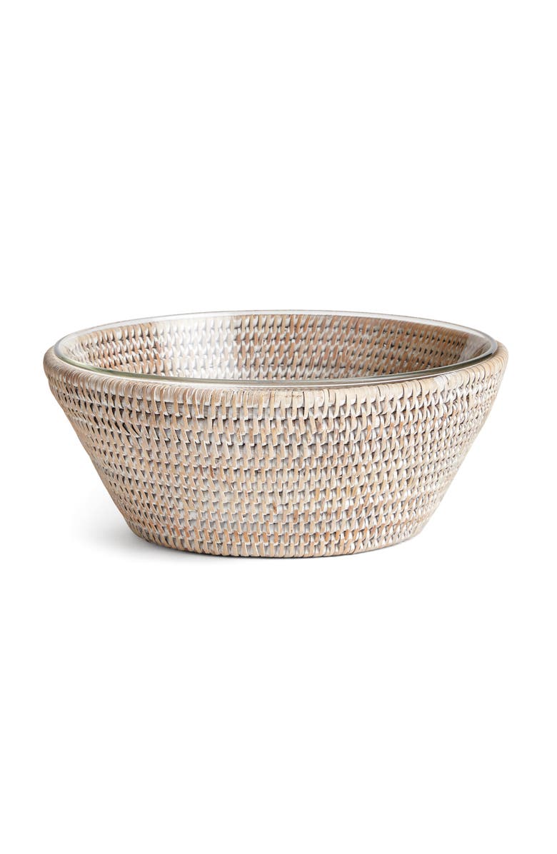 Napa Home & Garden 10.75"  Burma Rattan Whitewash Round Fruit Bread Wicker Natural Woven Serving Bowl, Main, color, 
